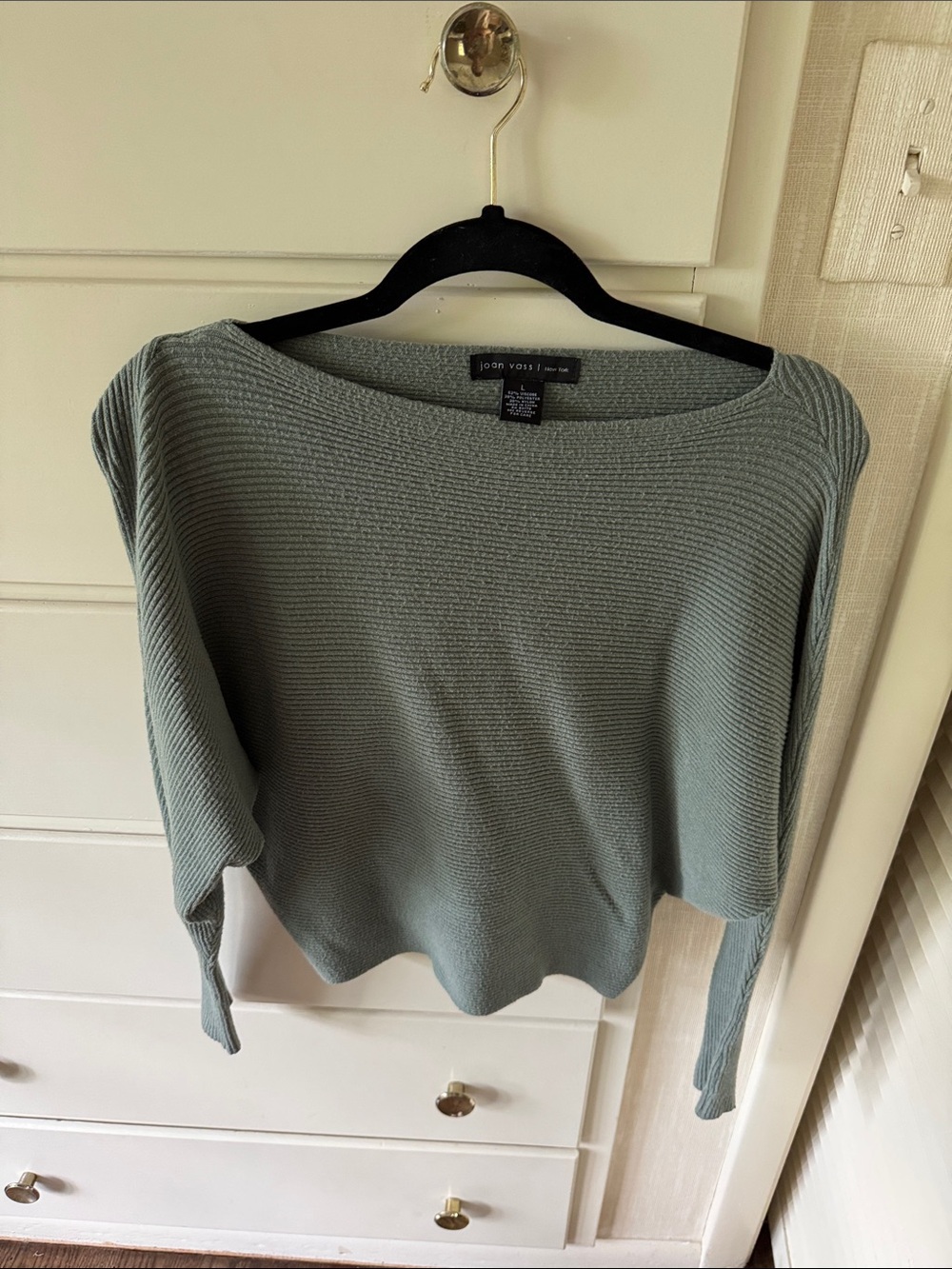 Joan Vass Ribbed Boatneck Sweater in Sage